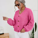 Frenchy cardigan de punto de manga larga, unicolor, con escote en v y botones frontales, versatil y casual