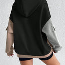 Moosta sudadera con capucha casual con bloque de color, bolsillo decorativo y mangas largas