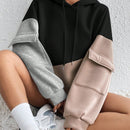 Moosta sudadera con capucha casual con bloque de color, bolsillo decorativo y mangas largas