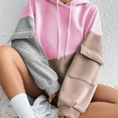 Moosta sudadera con capucha casual con bloque de color, bolsillo decorativo y mangas largas
