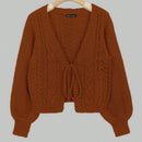 Moosta cardigan casual suelto de unicolor de manga larga con lazada delante para mujer, otono/invierno