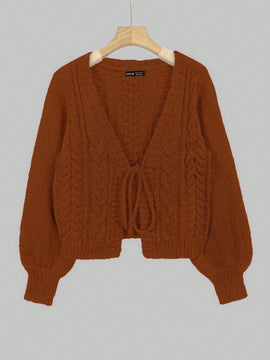 Moosta cardigan casual suelto de unicolor de manga larga con lazada delante para mujer, otono/invierno