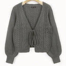 Moosta cardigan casual suelto de unicolor de manga larga con lazada delante para mujer, otono/invierno