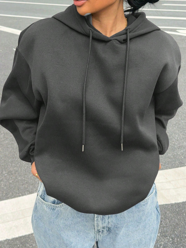 Ezwear sudadera holgada informal con estampado de arana minimalista, color negro, para mujer, con forro polar grueso, apta para otono/invierno