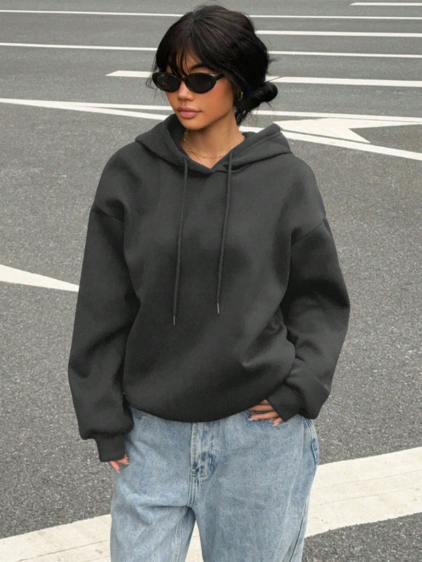 Ezwear sudadera holgada informal con estampado de arana minimalista, color negro, para mujer, con forro polar grueso, apta para otono/invierno