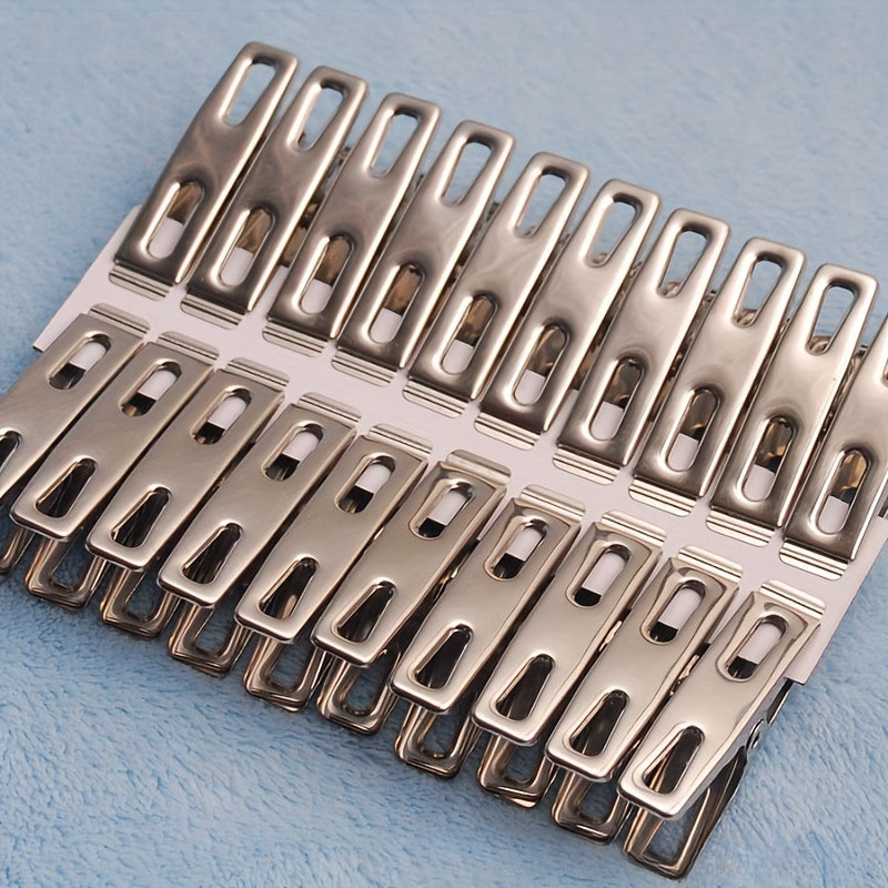 20 piezas de ganchos de ropa de acero inoxidable - Clips metálicos antiviento y resistentes a la herrumbre para secado y almacenamiento eficientes, ideales para uso doméstico, clips de secado | Clips de acero inoxidable | Clips resistentes a la herrumbre