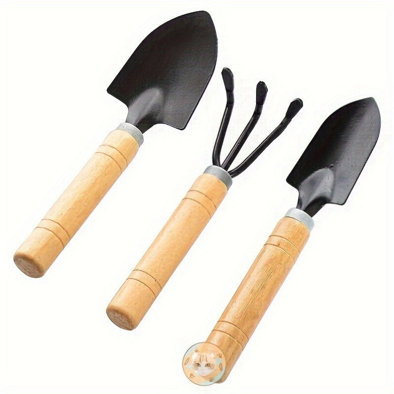 3 piezas de Juego de Herramientas de Jardinería de Suculentas - Herramientas de mano duraderas de metal y madera, pala y rastrillo en miniatura, ideales para plantar y cultivar sin electricidad
