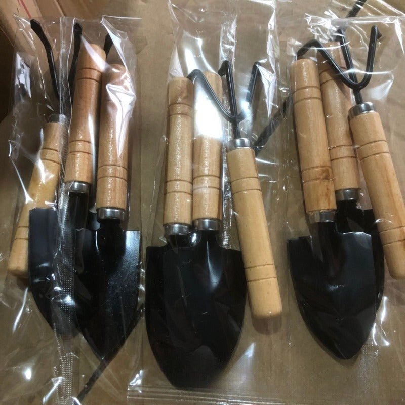 3 piezas de Juego de Herramientas de Jardinería de Suculentas - Herramientas de mano duraderas de metal y madera, pala y rastrillo en miniatura, ideales para plantar y cultivar sin electricidad