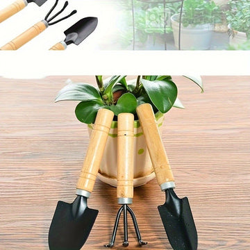 3 piezas de Juego de Herramientas de Jardinería de Suculentas - Herramientas de mano duraderas de metal y madera, pala y rastrillo en miniatura, ideales para plantar y cultivar sin electricidad