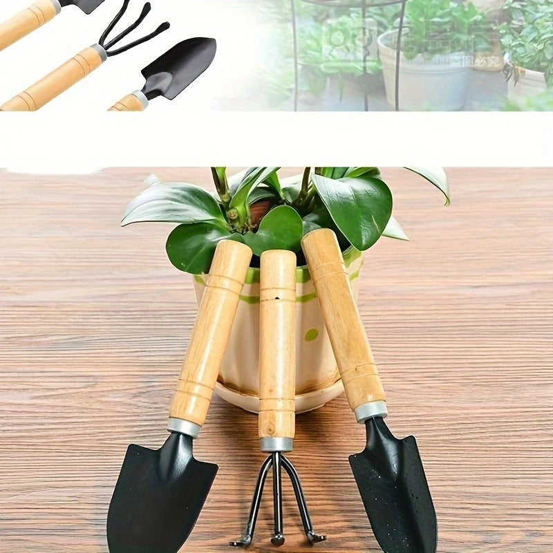 3 piezas de Juego de Herramientas de Jardinería de Suculentas - Herramientas de mano duraderas de metal y madera, pala y rastrillo en miniatura, ideales para plantar y cultivar sin electricidad