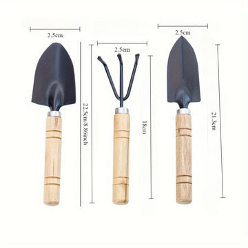 3 piezas de Juego de Herramientas de Jardinería de Suculentas - Herramientas de mano duraderas de metal y madera, pala y rastrillo en miniatura, ideales para plantar y cultivar sin electricidad