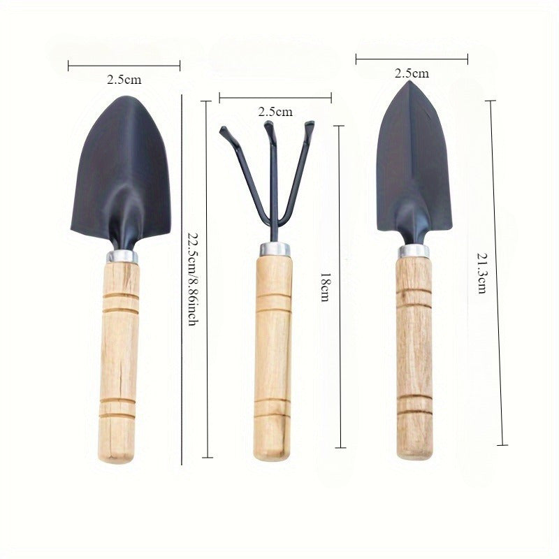 3 piezas de Juego de Herramientas de Jardinería de Suculentas - Herramientas de mano duraderas de metal y madera, pala y rastrillo en miniatura, ideales para plantar y cultivar sin electricidad