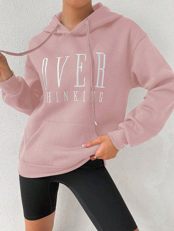Moosta sudadera con capucha de manga larga para mujer con bordado de letras y bolsillo, para uso casual diario