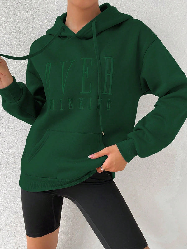 Moosta sudadera con capucha de manga larga para mujer con bordado de letras y bolsillo, para uso casual diario