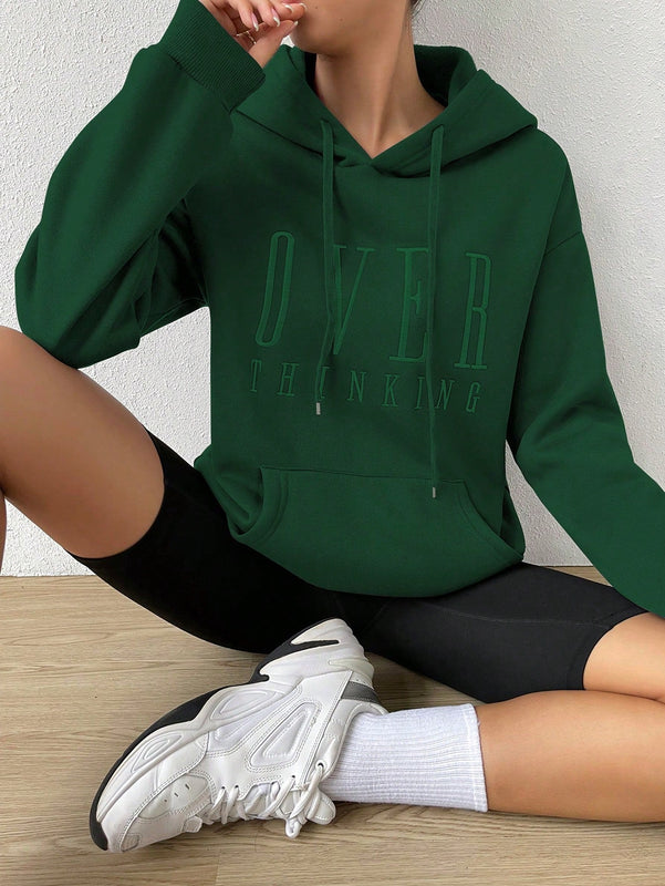 Moosta sudadera con capucha de manga larga para mujer con bordado de letras y bolsillo, para uso casual diario