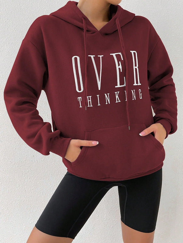 Moosta sudadera con capucha de manga larga para mujer con bordado de letras y bolsillo, para uso casual diario