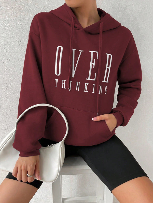 Moosta sudadera con capucha de manga larga para mujer con bordado de letras y bolsillo, para uso casual diario