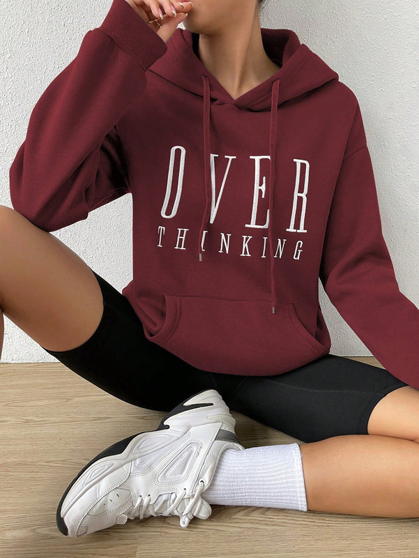 Moosta sudadera con capucha de manga larga para mujer con bordado de letras y bolsillo, para uso casual diario