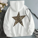 Ezwear sudadera con capucha estampada con estampado de leopardo y pentagrama regular