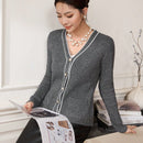 Modely cardigan de punto de color contrastante con bolsillos y botones para mujer para uso diario