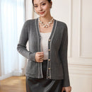 Modely cardigan de punto de color contrastante con bolsillos y botones para mujer para uso diario