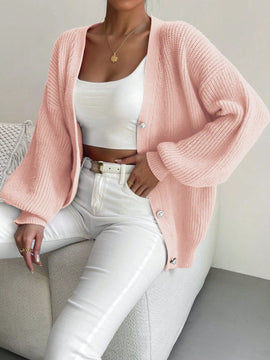 Essnce 1 pieza cardigan de punto casual a todo combinar con botones delanteros de un solo color, apto para otono e invierno