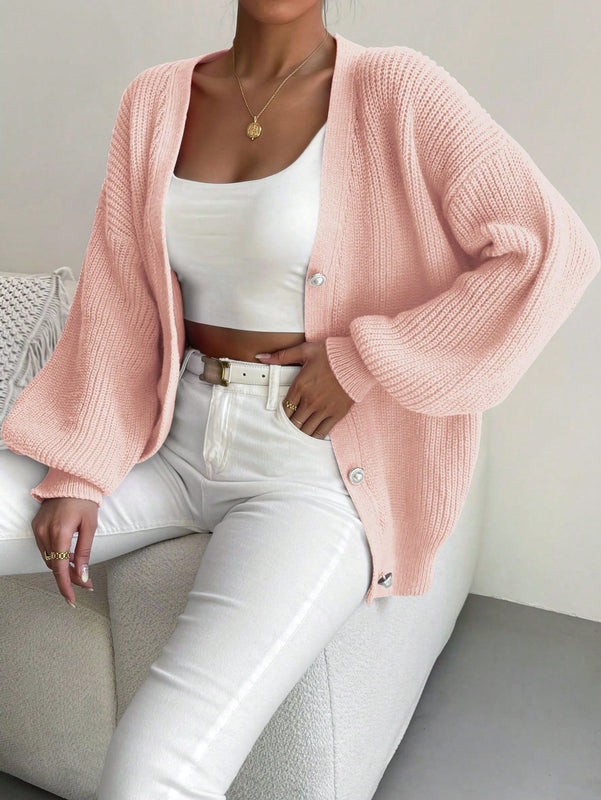 Essnce 1 pieza cardigan de punto casual a todo combinar con botones delanteros de un solo color, apto para otono e invierno