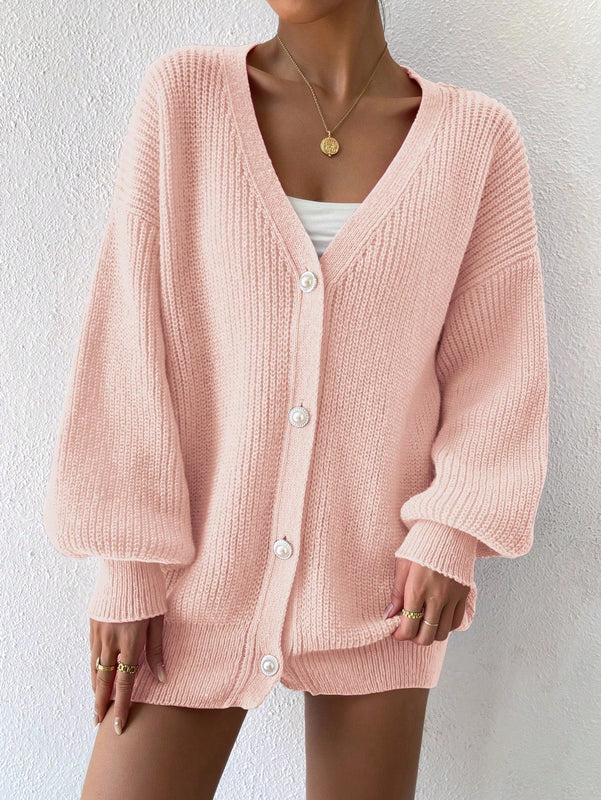 Essnce 1 pieza cardigan de punto casual a todo combinar con botones delanteros de un solo color, apto para otono e invierno
