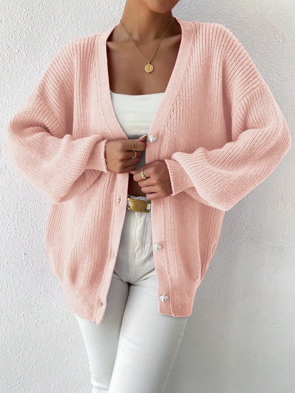 Essnce 1 pieza cardigan de punto casual a todo combinar con botones delanteros de un solo color, apto para otono e invierno