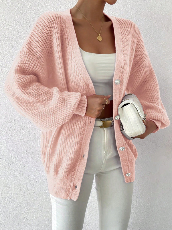 Essnce 1 pieza cardigan de punto casual a todo combinar con botones delanteros de un solo color, apto para otono e invierno