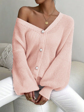 Essnce 1 pieza cardigan de punto casual a todo combinar con botones delanteros de un solo color, apto para otono e invierno