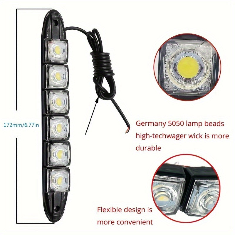 2pcs Luces LED para Coche - Flexibles 6SMD Blanco y Azul Hielo, Conectadas Directamente para Vehículos, DC 12V