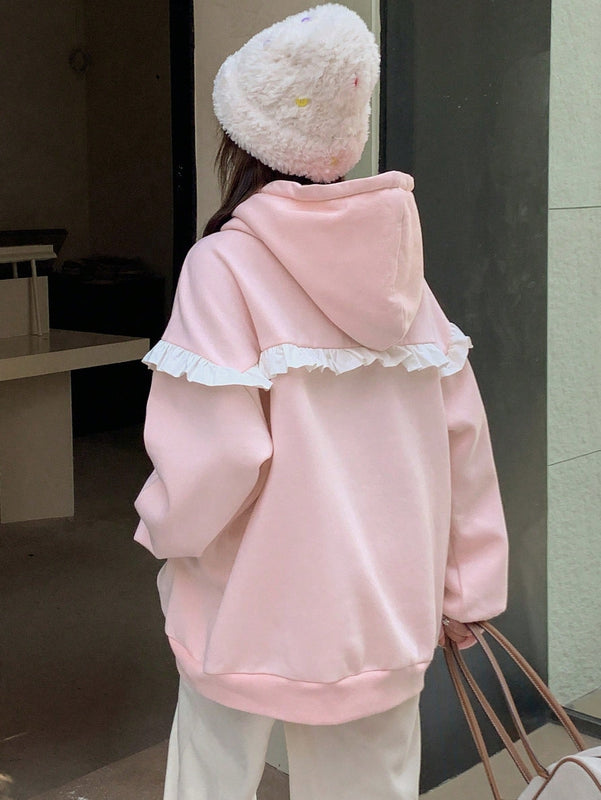 Dazy sudadera con capucha de manga larga con bloques de color y bolsillos para mujer, uso casual diario