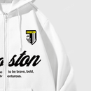 Sudadera con capucha con cierre y estampado de cruz y letras en ingles, forrada de forro polar, para mujeres, para otono/invierno