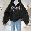 Sudadera con capucha con cierre y estampado de cruz y letras en ingles, forrada de forro polar, para mujeres, para otono/invierno