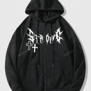 Sudadera con capucha con cierre y estampado de cruz y letras en ingles, forrada de forro polar, para mujeres, para otono/invierno