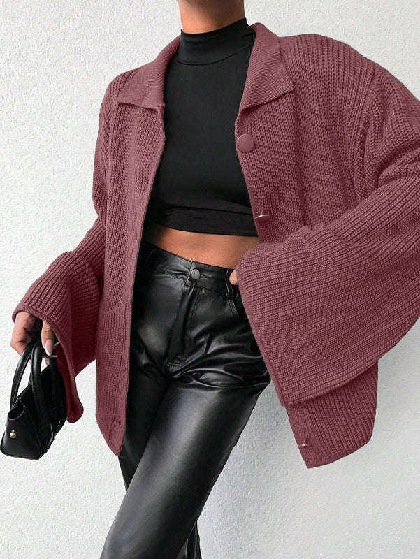 Cardigan de manga larga con botones y cuello para mujer, de estilo minimalista
