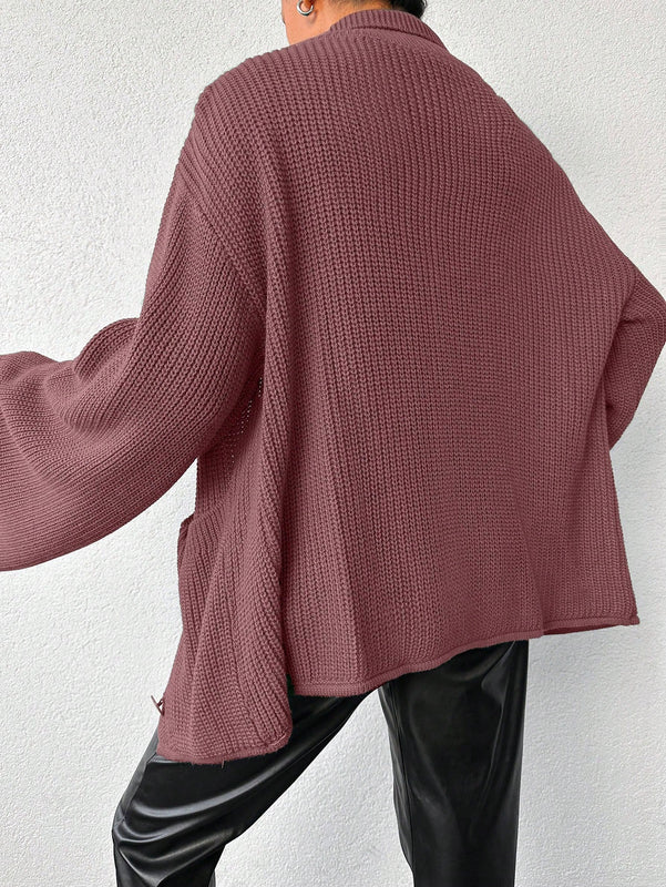Cardigan de manga larga con botones y cuello para mujer, de estilo minimalista
