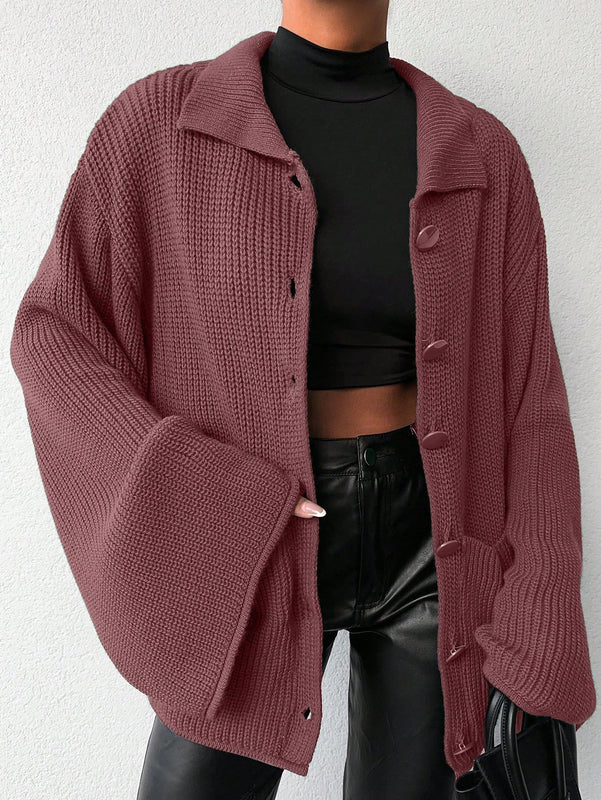 Cardigan de manga larga con botones y cuello para mujer, de estilo minimalista