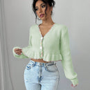 Raffinea blusa casual de manga larga con botones de unicolor, para uso diario