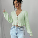 Raffinea blusa casual de manga larga con botones de unicolor, para uso diario