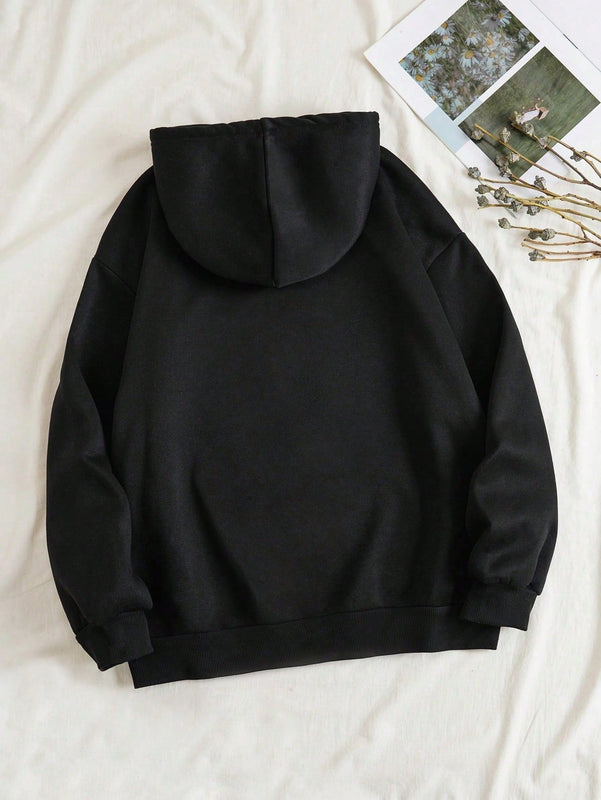 Ezwear sudadera con capucha minimalista con estampado de carta de bolsillo para mujer, uso casual diario