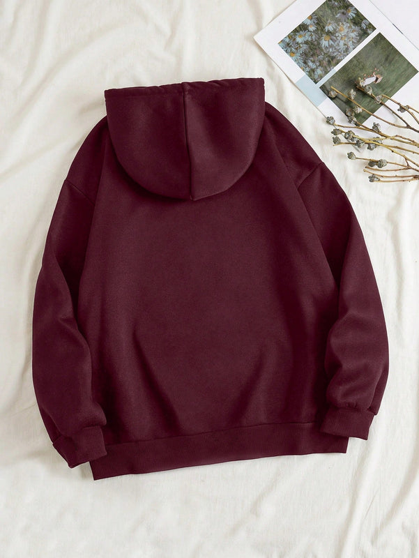 Ezwear sudadera con capucha minimalista con estampado de carta de bolsillo para mujer, uso casual diario