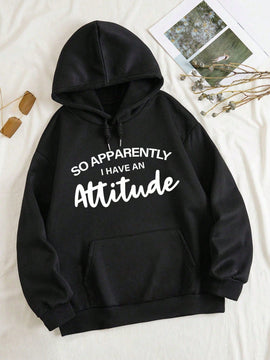 Ezwear sudadera con capucha minimalista con estampado de carta de bolsillo para mujer, uso casual diario