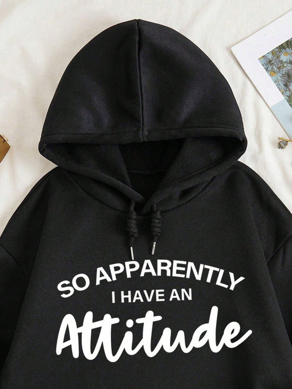 Ezwear sudadera con capucha minimalista con estampado de carta de bolsillo para mujer, uso casual diario