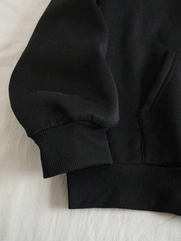 Ezwear sudadera con capucha minimalista con estampado de carta de bolsillo para mujer, uso casual diario