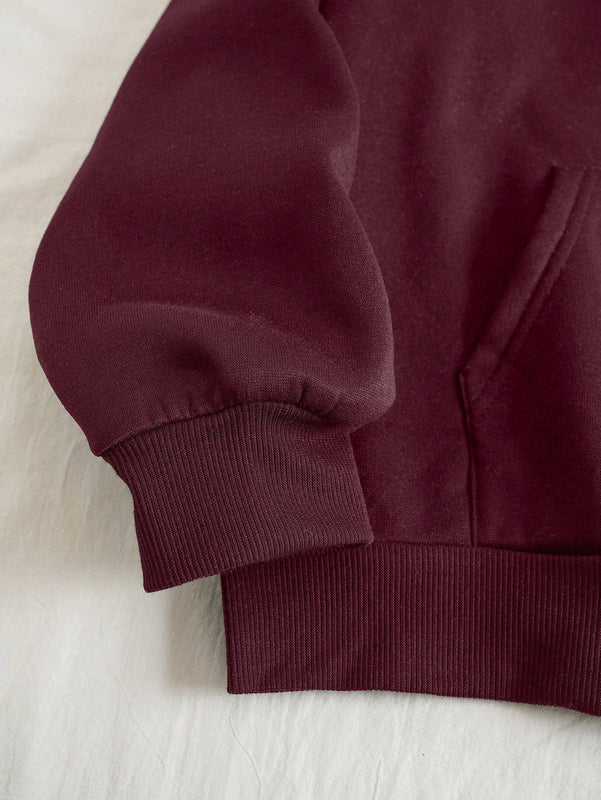 Ezwear sudadera con capucha minimalista con estampado de carta de bolsillo para mujer, uso casual diario