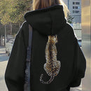 Ezwear sudadera con capucha con cordon de estampado de leopardo para mujer, de manga larga holgada y casual, para otono/invierno