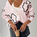 Frenchy cardigan casual de mujer con bloqueo de color y estampado floral, para otono/invierno