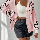 Frenchy cardigan casual de mujer con bloqueo de color y estampado floral, para otono/invierno